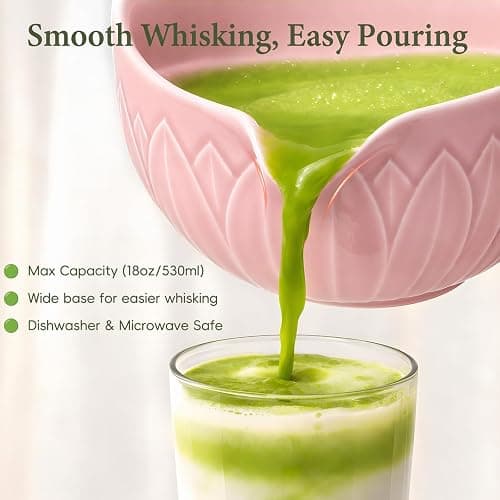 HUSHHAVN Matcha Whisk Set, Ceramic Matcha Set Includes Bowl & Holder, Bamboo Whisk (Chasen), Scoop, Spoon and Sifter, 6Pcs Matcha Kit Covers Everything Needed for Making Matcha (Leaf Pink) thumbnail 6