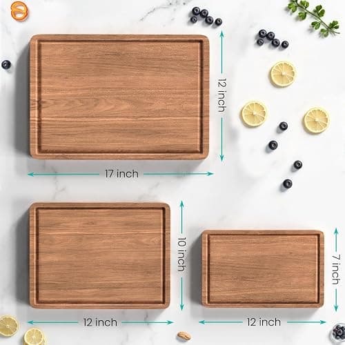 Acacia Wood Cutting Boards Set with Juice Groove & Handles for Kitchen 3-Piece Charcuterie Chopping Board for Meat Cheese Fruits Vegetables thumbnail 3