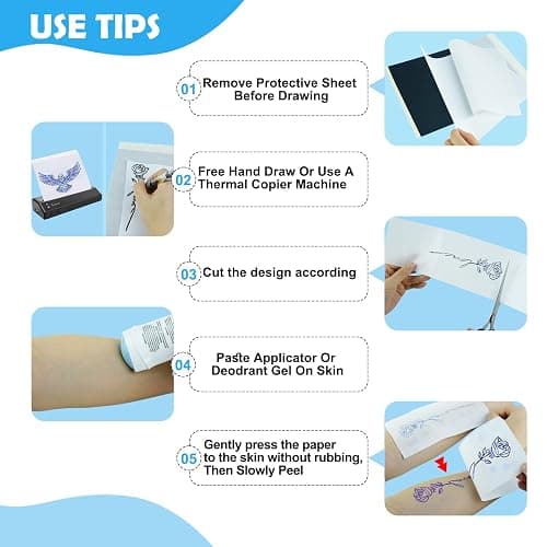 MOKOHOA Tattoo Transfer Paper, 100 Sheets Tattoo Stencil Paper, Stencil Paper for Tattooing- A4 Sizes, Tattoo Stencil Kit, Carbon Tracing Pape,4 Layers Thermal Transfer Paper DIY Tattoo thumbnail 7