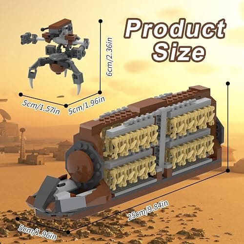 Battle Army Clone Platoon Attack Craft Building Kit 32-Piece, Battle Soldiers Troop Carrier with 2 Droidekas, Building Blocks Action Figures Army Toys for Kids 6-12 thumbnail 2