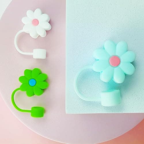5 PCS Silicone Straw Covers Cap Compatible with Stanley 30&40 Oz Cup, 10mm Cute Flower Straw Toppers for Tumblers, Dust-Proof Drinking Straw Caps for Reusable Straws Tips Lids thumbnail 5