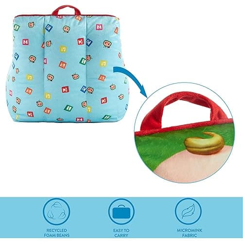 Idea Nuova Cocomelon Kids Mink Plush Bean Bag Chair with Piping & Top Carry Handle thumbnail 5