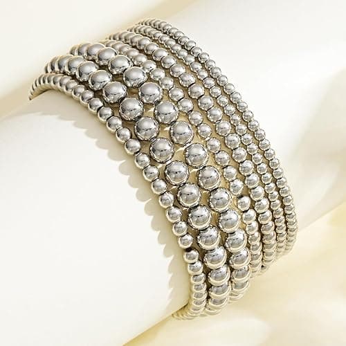 Kysin Chiys Gold Beaded Bracelets Adjusatable 14K Gold Plated Stackable Bracelets Stretch Bead Ball Bracelet Set for Women 3MM 4MM 6MM 8MM Beads Jewelry thumbnail 4