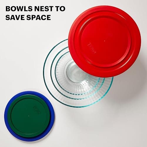 Pyrex Sculpted (3-Pack) Glass Mixing Bowls Set With Lids For Prepping, Baking and Cooking, Preheated Oven, Dishwasher, Freezer, and Microwave Safe thumbnail 3