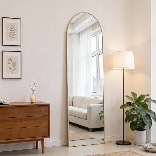 DUMOS 47"x14" Full Length Door Mirror, Arched Full Body Mirror with Aluminum Alloy Thin Frame, Leaning or Hanging, Suitable for Bedroom, Livingroom, Cloakroom, Gold thumbnail 7