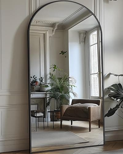Antok Full Length Mirror, 71"x28" Floor Mirror with Stand, Hanging Mounted Mirrors for Bedroom, Living Room, Cloakroom, Dining Room, Black, Arched - Image 1
