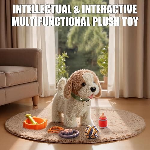Wuffy Robot Dog, Robot Dogs Realistic, Interactive Walking Plush Toy Dog, Leash Remote Plush Toy Puppy with Touch Barking, Wags-Tail, Tongue Licking, Sing, Battery Powered (Batteries Not Included） thumbnail 9