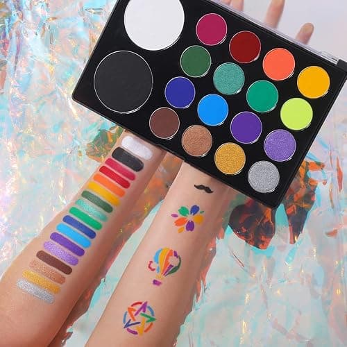 UCANBE Face & Body Paint, Water Activated SFX Makeup Palette - Extra Large White & Black Pan, Professional 18 Color Safe Non Toxic Art Painting Kit for Halloween, Cosplay, Parties, Theater & Stage thumbnail 2
