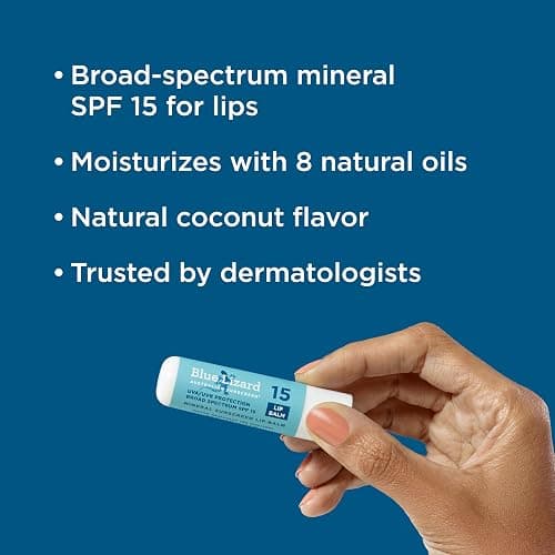 BLUE LIZARD Mineral SPF 15 Lip Balm, 3-Pack: Broad Spectrum Sun Protection, Natural Coconut Flavor, 8 Natural Oils, Infused with Australian Kakadu Plum, Rich in Vitamin C, Vegan, Each Tube 0.13 oz. thumbnail 2