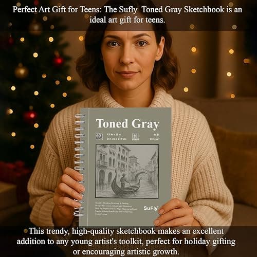 SuFly Toned Gray Sketchbook 8.5" x 11" - 60 Sheets Spiral Bound Artist Drawing Pad, 85lb/130gsm Toned Gray Paper for Graphite, Charcoal, Colored Pencils and Gel Pens. thumbnail 6