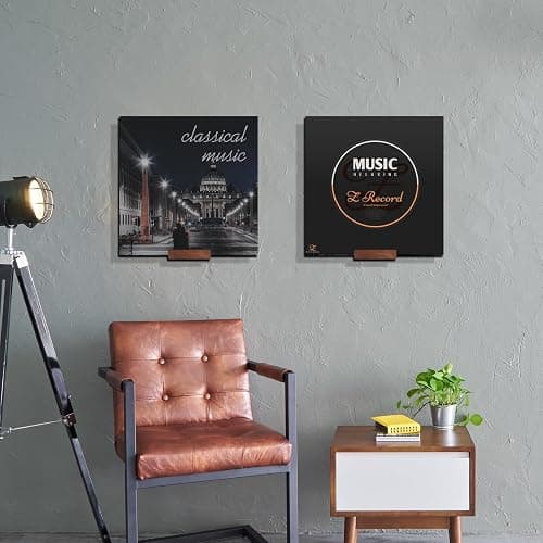 2.68 Inch 10 Pcs Vinyl Record Holder Wall Mount Floating Wooden Album Record Holder Wall Record Holder Vinyl Record Shelves Record for Displaying Daily LP CD Listening Vintage Home Decor thumbnail 2