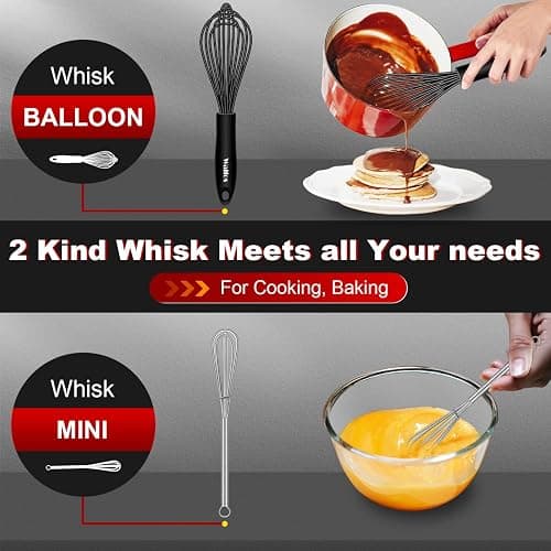Silicone Whisks set with 7+5in mini stainless steel whisk, Non Scratch Coated 7+9+11in Whisks for Nonstick Cookware,Premium for Blending, Whisking, Beating, Frothing & Stirring thumbnail 8