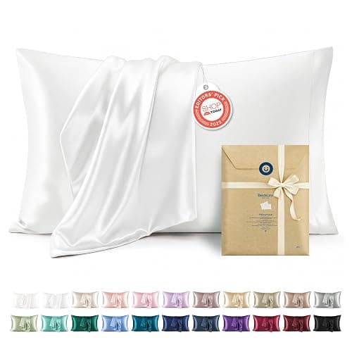 Bedsure Satin Pillowcases, Similar to Silk Pillow Cases Queen Size Set of 2, Pure White Cooling Pillow Case for Sleeping Women with Envelope Closure, Gifts for Women Men, 20x30 Inches, 2pcs - Image 1