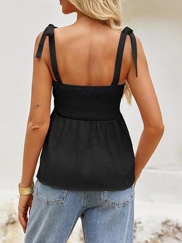 Tankaneo Womens Cute Tank Tops Summer Casual Peplum Babydoll Square Neck Tie Strap Backless Shirts thumbnail 3