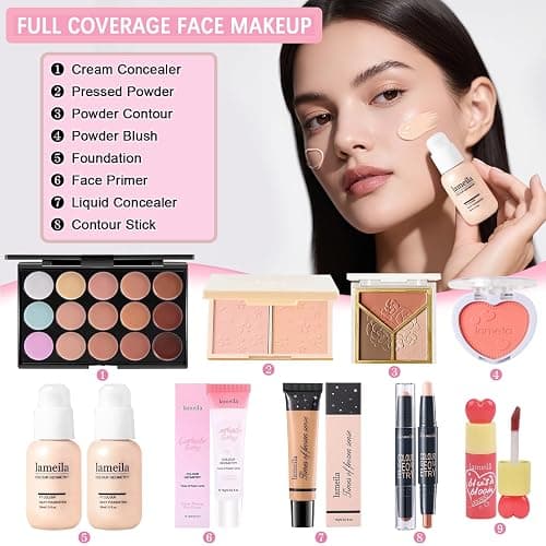 All in One Makeup Kit Makeup Set for Women Full Kit, Make Up Gift Set for Women Teens Girls, Makeup Essential Bundle Includes Eyeshadow Foundation Lipsticks Mascara Eyeliner Cosmetic Brush Set thumbnail 4