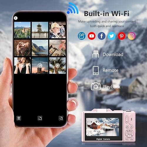 4K Digital Camera for Photography, 64MP Vlogging Camera for YouTube with 3" 180° Flip Screen, 18X Digital Zoom Point and Shoot Camara with 32GB Micro SD Card for Beginner (Light Pink) thumbnail 4