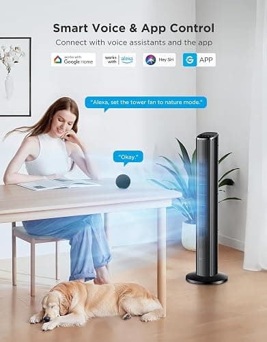 GoveeLife 36 in. Black Tower Fan for Bedroom, 5 Modes 8 Speeds up to 25ft/s | Smart Floor Fan with App/Voice Control, Temp Sensor, 29dB Bladeless Oscillating Fan for Office, 24H Timer, Auto Cooling thumbnail 2