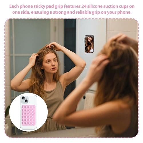 4 Pack Silicone Suction Phone Case Mount Sticky Phone Grip Suction Holder for Wall Multipurpose Grip Holder for Wall (Transparent White Pink Light Pink) thumbnail 4