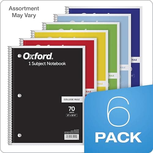 Oxford Spiral Notebook 6 Pack, 1 Subject, College Ruled Paper, 8 x 10-1/2 Inch, Color Assortment Design May Vary (65007) thumbnail 6