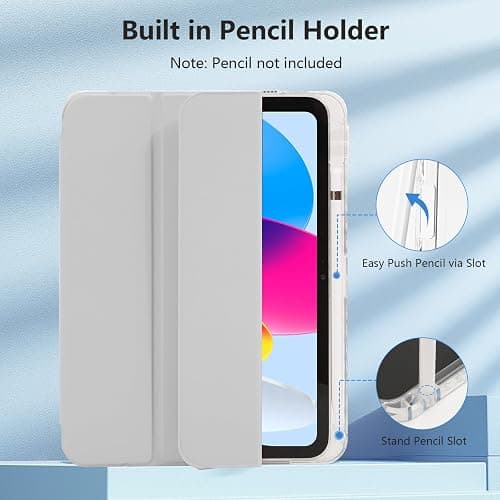 Ruizextech Case for iPad A16 11th Generation 11 Inch 2025, iPad 10th Generation 10.9 Inch 2022, Hybrid Protective Cover with Pencil Holder, Clear Transparent Back Shell, Anti-Yellowing Case, Gray thumbnail 5