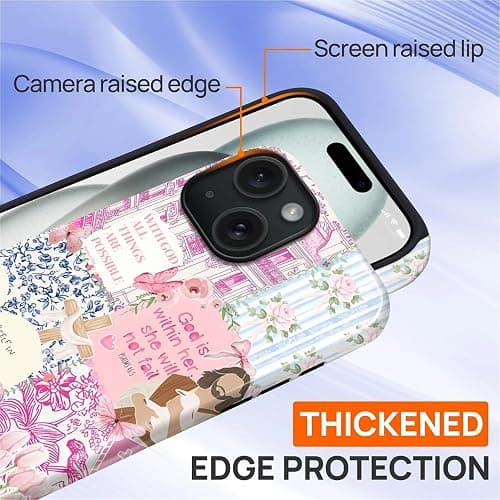 COTAIL Case Designed for iPhone 15, Hybrid 2-Layer Case, Military-Grade Protection Durable Shockproof Anti-Scratch Phone Case, Pink Blue Jesus Collage thumbnail 4