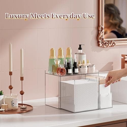 Youdepot Clear Acrylic Face Towel Holder with 3 Drawers, All-in-One Bathroom Vanity Organizer for Disposable Face Towels, Cotton Pads, Swabs and Skincare Tools thumbnail 2