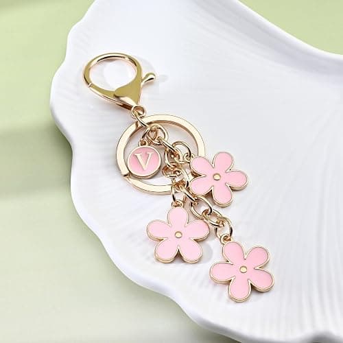 OUMILAN Initial Keychain Cute Flower Charms Keyring for Handbag Backpack–Personalized A-Z Letter Jewelry Gift for Women Girls thumbnail 3