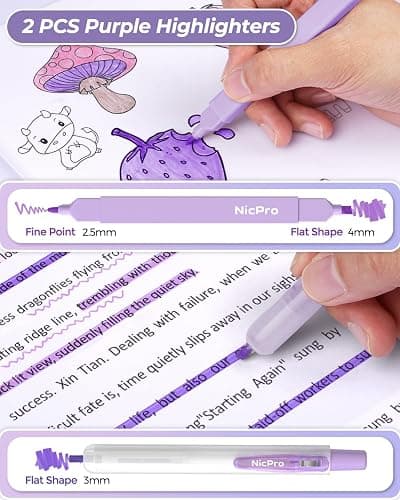 Nicpro 22PCS Pastel Gel Ink Pen Set, Cute Retractable Aesthetic Pen and Pencil, 13 Black Ink Pens with 2 Highlighter, 2 Mechanical Pencil 0.5 0.7mm, Smooth Writing Pens for School, Office(Purple) thumbnail 4