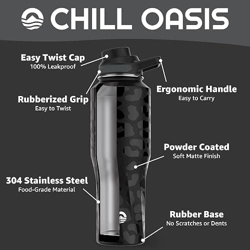 Chill Oasis Water Bottle | Compatible With Popular Flavor Cartridges | BPA Free, Leak Proof, Double-Walled Vacuum Insulated Stainless Steel, and Dishwasher Safe | Cold for 24 Hours (Leopard, 32oz) thumbnail 3