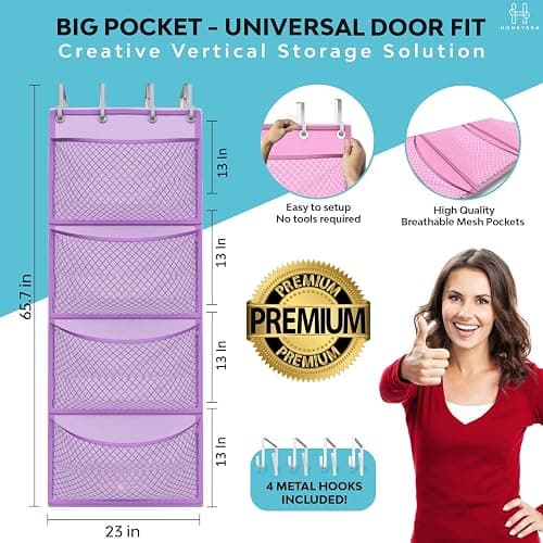 Honeyera Plush Storage (Patent Pending) - Plush Hammock Net Over Door Organizer for Stuffies, Baby Accessories, Toy/Hammock Hanging Storage Big Girls Toddler Large Bag Animals (Purple) thumbnail 9