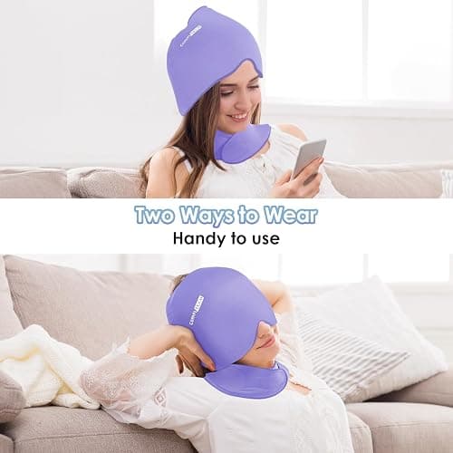 ComfiTECH Cold Cap and Neck Ice Pack Wrap Gel Combo, Care Package for Head and Cervical, Lavender thumbnail 3