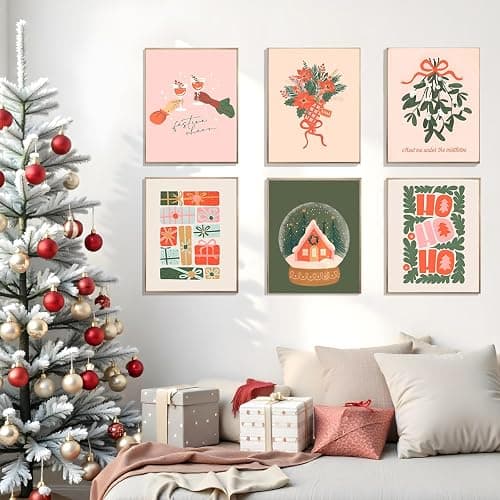 EVER-GOING TUNE Vintage Christmas Wall Art，Minimalist Boho Xmas Aesthetic Poster,Trendy Holiday Christmas Poster for Xmas，Decor for Xmas Tree Winter Gallery Living Room Bathroom Wall 8x10in，UNFRAMED thumbnail 2