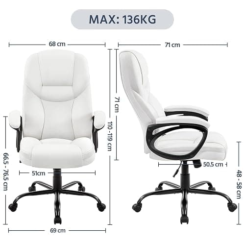 Yaheetech PU Leather High Back Office Chair Executive Ergonomic Desk Chair Swivel Computer Chair with Armrests, Adjustable Height, Home Office, White thumbnail 3