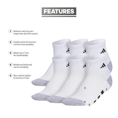 adidas Kids Cushioned Quarter Ankle Socks for Boys and Girls (6 Pairs) Durable & Comfortable thumbnail 4