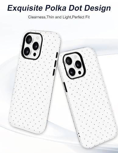 Jusy Compatible with MagSafe Polka Dot Case for iPhone 15 Pro, Cute Aesthetic Polka Dots Magnetic Phone Case, Soft TPU and Hard PC Protective Phone Cover for Women Girls (Matte) - White thumbnail 2
