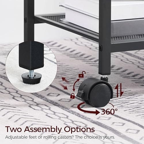 MAHANCRIS Printer Stand with Storage Bag, 3-Tier Mobile Under Desk Printer Cart with Wheels, Wooden Rolling Printer Table, Organizer Shelf for Study, Office, Living Room, Black PTHB2201 thumbnail 6