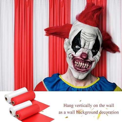 Moukeren 40'' x 100' Circus Tablecloth Roll Plastic Tablecloth Disposable DIY Carnival Tent Party Supplies for Big Top Tent Backdrop Curtains Ceiling Wall Drapes(White, Red,4 Roll) thumbnail 5
