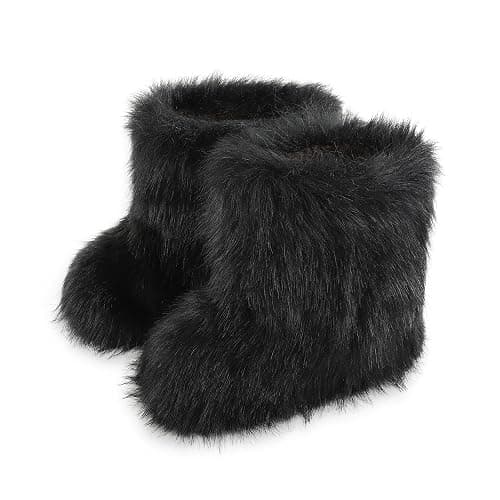 Women's Faux Fur Boots Furry Snow Boots Fuzzy Winter Shoes Fluffy Mid-Calf Flat Boots - Image 1