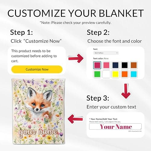 MEETUHONEY Custom Fox Blanket for Kids - 30" x 40" Fox Gifts for Girls - Plush Flannel Toddler Throws Stuff for Crib, Couch thumbnail 4
