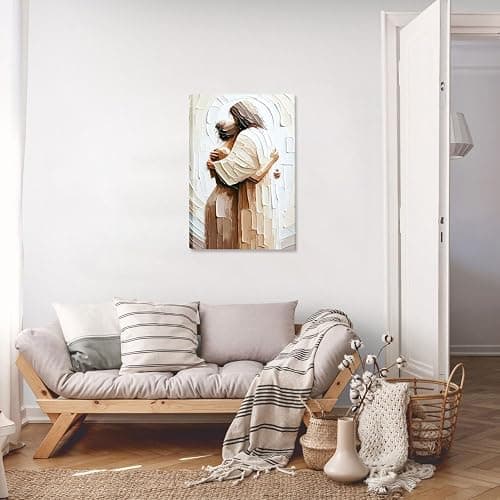 Jesus Embracing Woman Canvas Wall Art, Safe in His Arms Pictures Canvas Print Posters Wall Decor, Christian Wall Art Home Decor for Living & Prayer Room 12x16 inch Framed - Jesus protects - 16L" x 12W" thumbnail 7