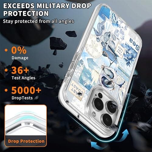 TnXee Cases for iPhone 15 Pro,Compatible with MagSafe,Classic Clear Shockproof Protection Magnetic Phone Case - Seashell Ocean Blue Retro Collage thumbnail 3