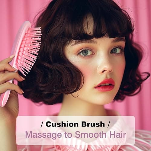 2PCS Mini Detangling Hair Brush for Wet and Dry Hair, Travel-Sized Pink Hairbrush for Men, Women – Compact & Lightweight thumbnail 6