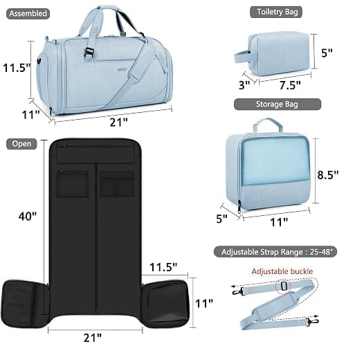 Convertible Garment Bags for Travel - Carry on Garment Duffle Bag with Backpack Straps for Men Women, 4 in 1 Large Travel Duffel Bags with Shoes Compartment Hanging Suit Dress Weekender Bag 3pcs Set thumbnail 5