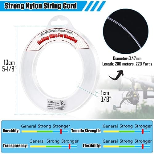 Clear Fishing Wire, Acejoz 656FT Fishing Line Clear Invisible Hanging Wire Strong Nylon String Supports 40 Pounds for Balloon Garland Hanging Decorations thumbnail 5