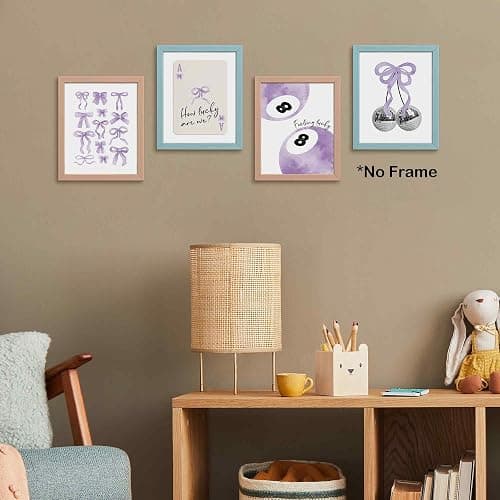TLESKE Purple Coquette Bow Preppy Posters Prints Unframed 8x10 Set of 4, Trendy Aesthetic Lucky 8 Balls Wall Art Prints Decor for Teen Girls Dorm Bedroom, Retro Playing Card Disco Ball Wall Pictures thumbnail 4