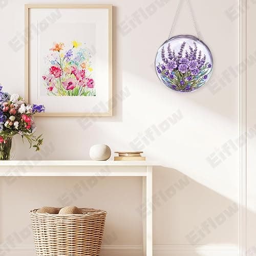 Eiflow DIY Hanging Diamond Art Kit Purple Flower, Acrylic Diamonds Painting Pendant Board Kit, 5D Gem Art Ornament Kit for Adults, Double Sided(9.4x9.4inch) thumbnail 5
