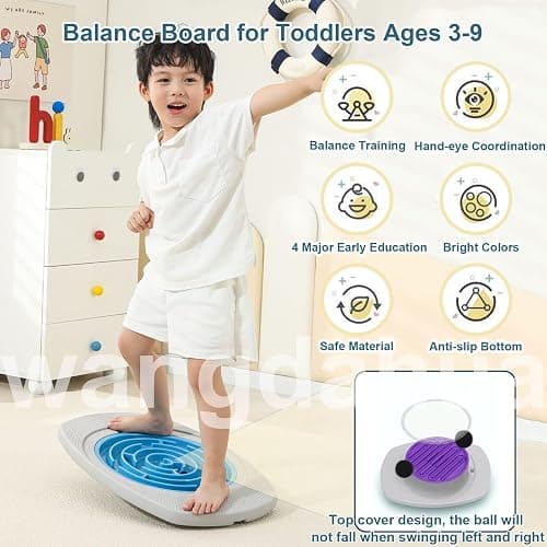 Balance Board for Kids, 20 inch Maze Rocking Seesaw with 2 Balls, 3 Replacement Labyrinth Boards, Toddler Wobble Board for Sensory Training, Non-Slip Pedals, Max Load 130 Lbs thumbnail 5