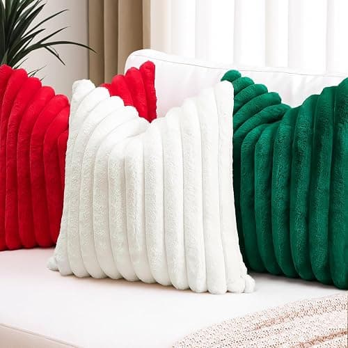 Sungeek Set of 1 White Faux Rabbit Fur Cushion Cover 40x40 cm, Soft Cozy Plush Striped Decorative Throw Pillow Covers 16x16 Inch Velvet Square Pillowcases for Sofa Bedroom thumbnail 6