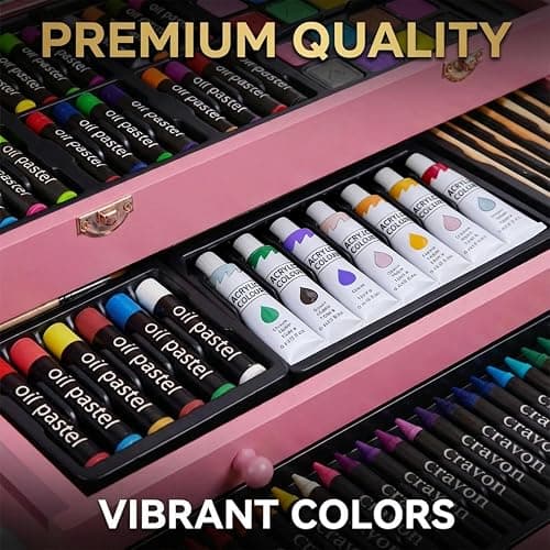 175-Pack Deluxe Wooden Art Set Drawing Painting Kit with 2 Drawing Pads, Acrylic Paints, Colored Pencils, Crayons, Paint Brush, Art Kit in Wooden Case, Gift for Artist, Adults, Teens and Kids thumbnail 8