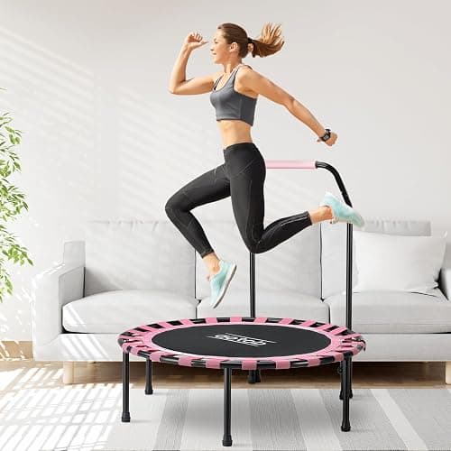 AOTOB 40/48" Fitness Trampoline for Adult, Max Load 450 LBS, Foldable Mini Trampoline with Durable Bungees,Small Rebounder Exercise Trampoline with Bar for Workout for Quiet & Safely Cushioned Bounce thumbnail 7